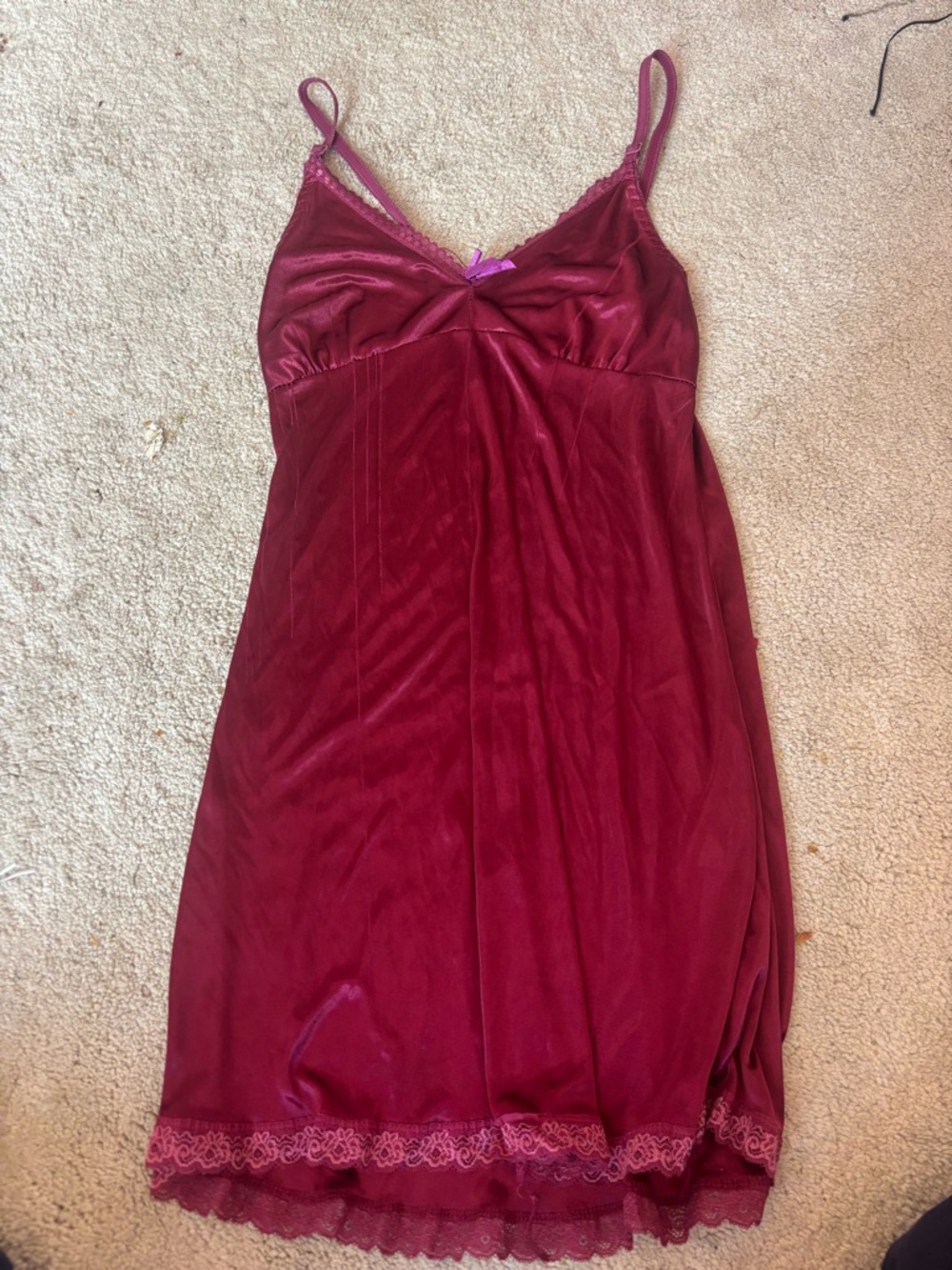 Women's Lace-Trim Slip Nightdress in Burgundy